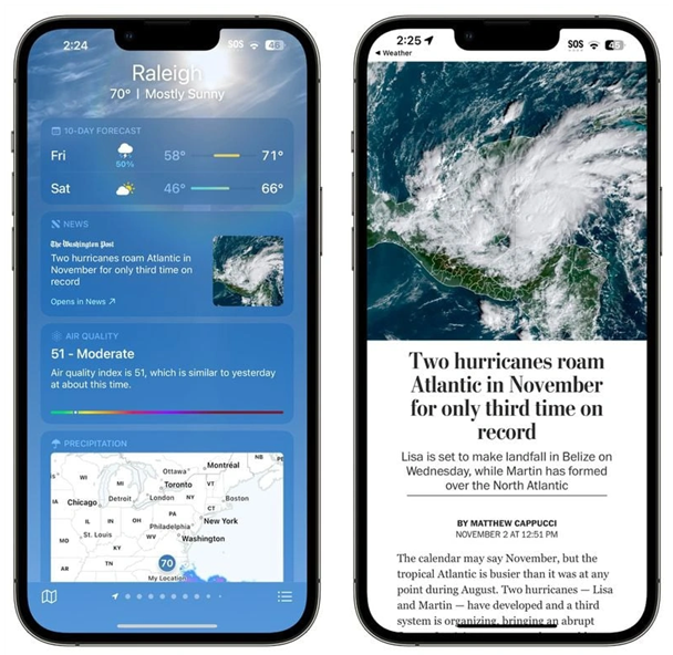 海宁苹果14维修分享iPhone 14手机如何看天气时顺带看新闻 